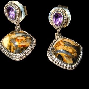 Amethyst, Bronze Abalone & Sterling Silver Po Earrings